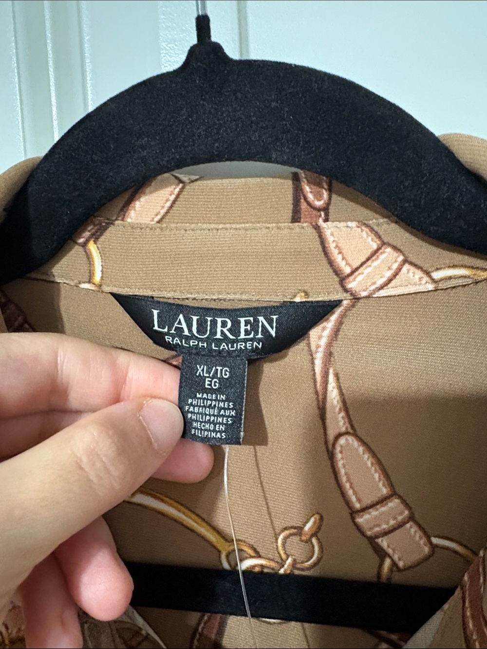 Lauren Ralph Lauren Belting Print Button-Up Stretch Jersey Shirt Blouse - Picture 3 of 8